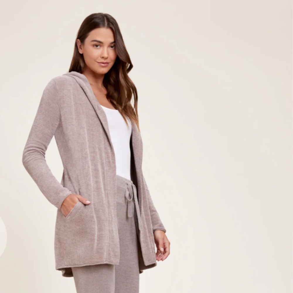 Barefoot Dreams CozyChic Ultra Lite Hooded Cardigan in Beach Rock. size XS